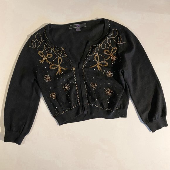 Forever 21 Black Cropped Cardigan with Gold Beaded Detail - Picture 5 of 8